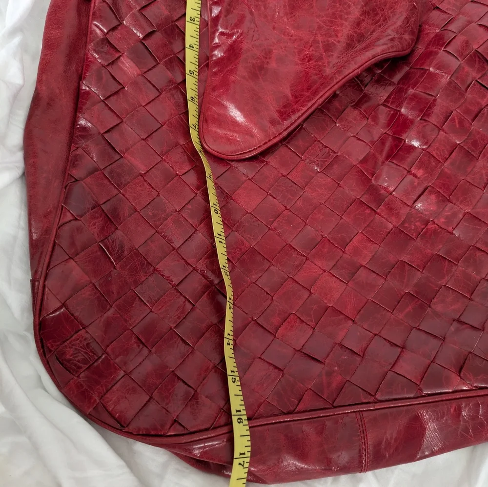LATICO Red Leather Bag Tote School Handbag Satchel‎ Purse Woven Front Boho